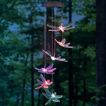 

Solar Mobile LED Light Color Changing Wind Chimes Dragonfly Pendant Aeolian Bell Yard Wind Chimes Lamp Accessories(Random Color)