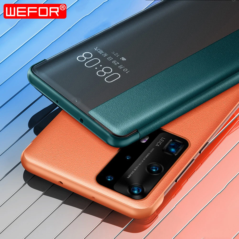 Чехол для Huawei P40 Pro флип чехол из натуральной кожи с окошком и подставкой