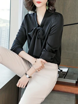 Nerazzurri Plus size women 100% real silk blouse long sleeve bow Black summer tops for women 2020 fashion Spring womens clothes
Nerazzurri Plus size women 100% real silk blouse long sleeve bow Black summer tops for women 2020 fashion Spring womens clothes