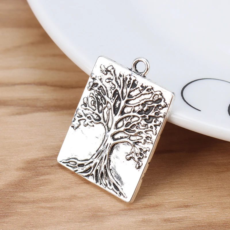 

10 Pieces Tibetan Silver Tree Rectangle Charms Pendants for DIY Necklace Bracelet Jewellery Making Accessories 32x22mm