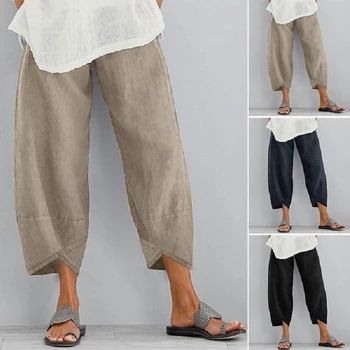 Vintage Linen Pants Women's Summer Trousers Casual Elastic Waist Asymmetrical Pantalon Female Cropped Pants Oversized
Vintage Linen Pants Women's Summer Trousers Casual Elastic Waist Asymmetrical Pantalon Female Cropped Pants Oversized