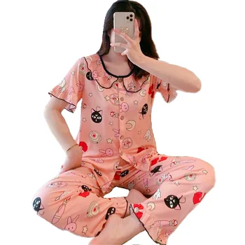 2 Pieces Luna Cat Moon Printed Sleepwear Long Pyjamas Set Women's Wave Neck Cotton Short Sleeves Ladies Pijama Suit Homewear
2 Pieces Luna Cat Moon Printed Sleepwear Long Pyjamas Set Women's Wave Neck Cotton Short Sleeves Ladies Pijama Suit Homewear