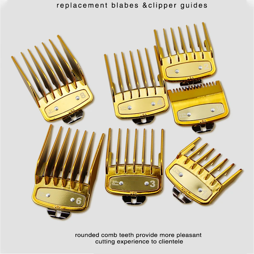 

1set=8pcs Hair Clipper Limit Gold Plated electric push shear limit Comb Guide Attachment Size Barber Replacement