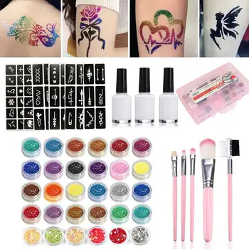 Temporary Tattoo Set 30 Flash Powder 60 Templates 3 Glues 5 Brushes Children's Temporary Tattoo Set For Teens And Adults
Temporary Tattoo Set 30 Flash Powder 60 Templates 3 Glues 5 Brushes Children's Temporary Tattoo Set For Teens And Adults