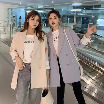 2019 new solid color double-breasted loose blazer Casual long section large size jacket female casual autumn office suit
2019 new solid color double-breasted loose blazer Casual long section large size jacket female casual autumn office suit