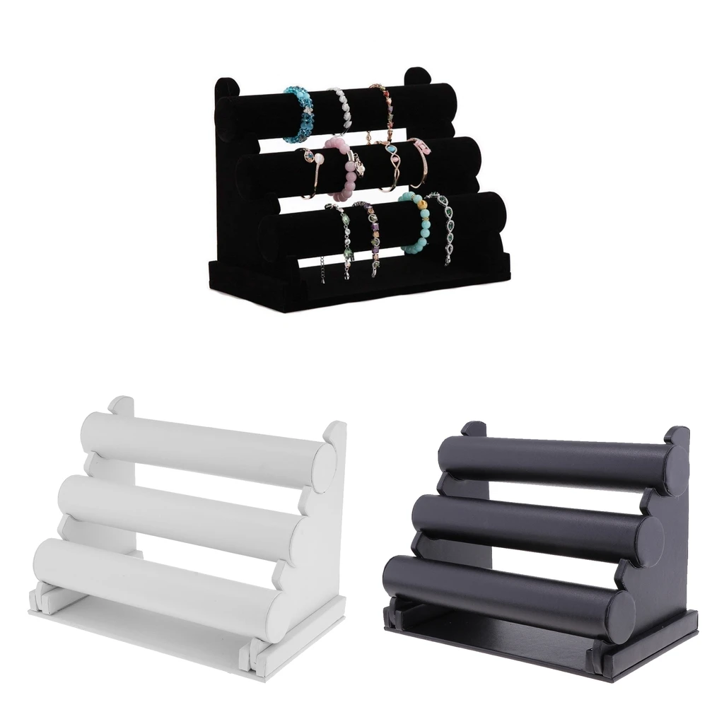 3 Tier Jewelry Hard Display Stand Holder Bracelet Chain Bangle Watch T-bar 2 Colors