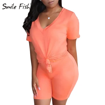 Casual Tracksuits Women Solid V-Neck T-shirts Skinny Shorts Two Pieces Sets New Femme Blue Orange Plus Size 2XL Set Outfit G1414
Casual Tracksuits Women Solid V-Neck T-shirts Skinny Shorts Two Pieces Sets New Femme Blue Orange Plus Size 2XL Set Outfit G1414