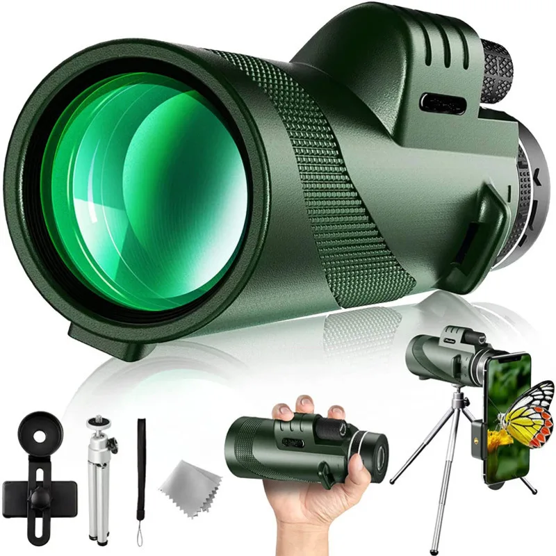 

12x50 Monocular Telescope HD Zoom Monocular Binoculars With Smartphone Holde&Tripod FMC BAK4 Weak Night Vision Pocket Telescope