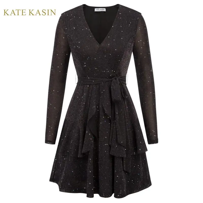 Kate Kasin 2019 Autumn Long Sleeve Black A-Line Dress Ruffles Women Casual V Neck Swing Midi Dresses Bandage Pleated Dress S-XXL
Kate Kasin 2019 Autumn Long Sleeve Black A-Line Dress Ruffles Women Casual V Neck Swing Midi Dresses Bandage Pleated Dress S-XXL