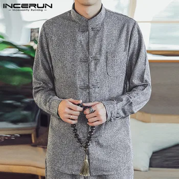 Men Pure Color Long Sleeve Stand Collar Retro Casual Shirt Fashion Traditional Joker Buckle Baggy Mens Blouse Streetwear INCERUN
Men Pure Color Long Sleeve Stand Collar Retro Casual Shirt Fashion Traditional Joker Buckle Baggy Mens Blouse Streetwear INCERUN