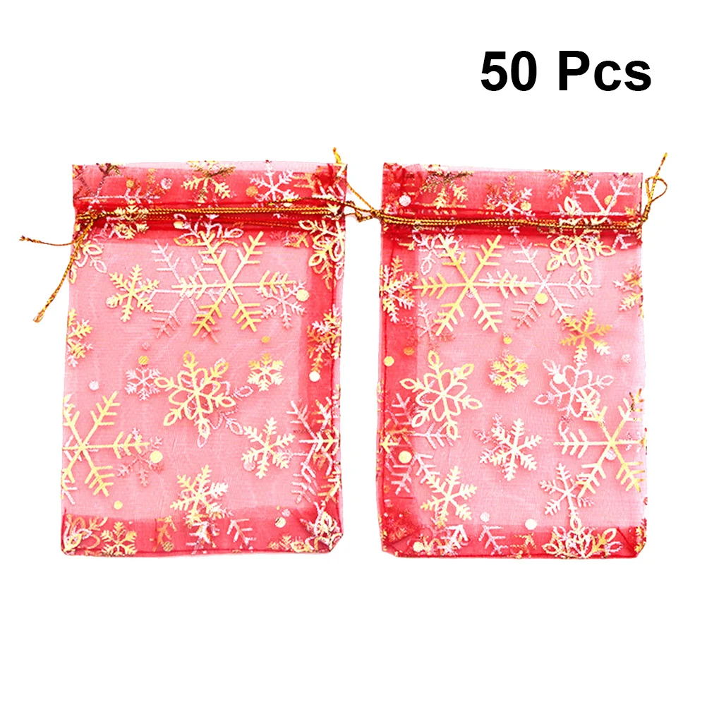 50pcs christmas gift bags sheer drawstring mini decorative candy