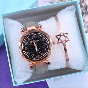 

Luxury Starry Sky Women's Watches Fashion Ore Glass Dial Dress Woman Wrist Watch Belt Buckle Luminous Clock Montres femmes