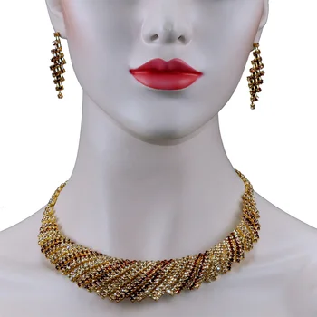 Chran Classic Design Brown Rhinestone Bridal Wedding Necklace Earrings Jewelry Set for Women
Chran Classic Design Brown Rhinestone Bridal Wedding Necklace Earrings Jewelry Set for Women