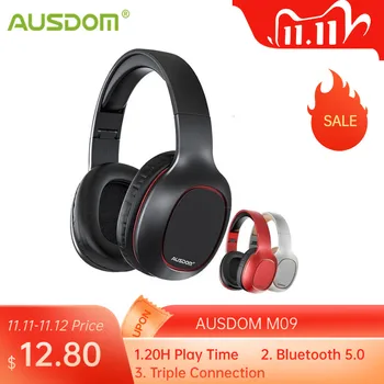 

AUSDOM M09 Bluetooth Headphone Over-Ear Wired Wireless Headphones Foldable Bluetooth 5.0 Stereo Headset with Mic Support TF Card