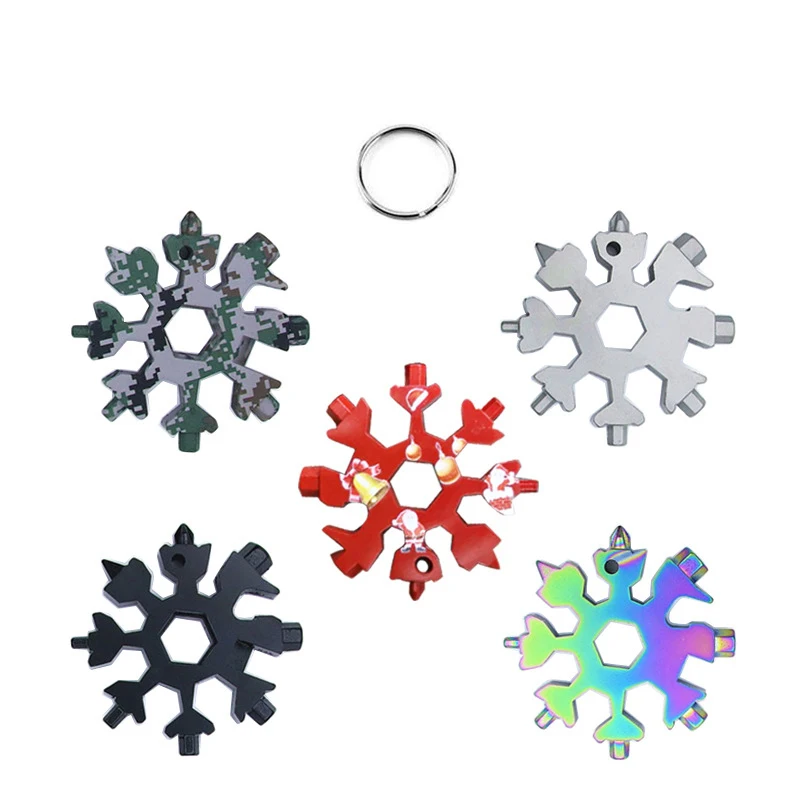 Фото 18-in-1 Snow Keychain Tools Multi-tool Wrenches Combination Stainless Steel Outdoor Portable Camouflage Snowflake Key Chain | Украшения и
