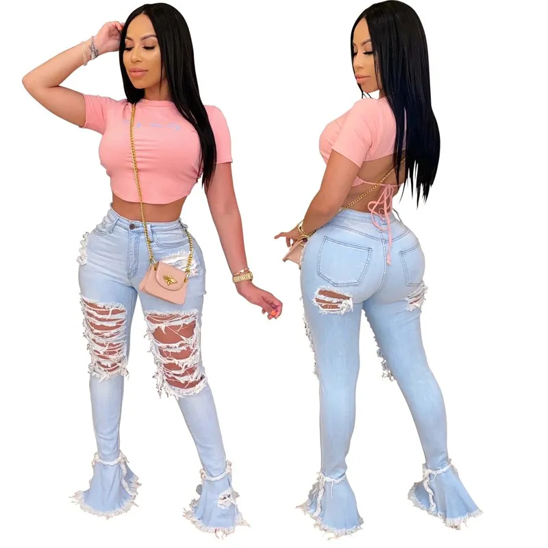 2020 New Ripped Jeans For Women High Waist Jeans Vintage Flare Jeans With Holes Patchwork Bell Bottom Jean Hip-hop Pants Trouse 2020 New Ripped Jeans For Women High Waist Jeans Vintage Flare Jeans With Holes Patchwork Bell Bottom Jean Hip-hop Pants Trouse