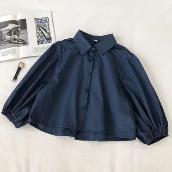 2020 Spring Short Top Blouse 3/4 Pull Sleeve Turn Down Collar Blusa Korean Causal Single Breasted Solid Lady Shirt
2020 Spring Short Top Blouse 3/4 Pull Sleeve Turn Down Collar Blusa Korean Causal Single Breasted Solid Lady Shirt
