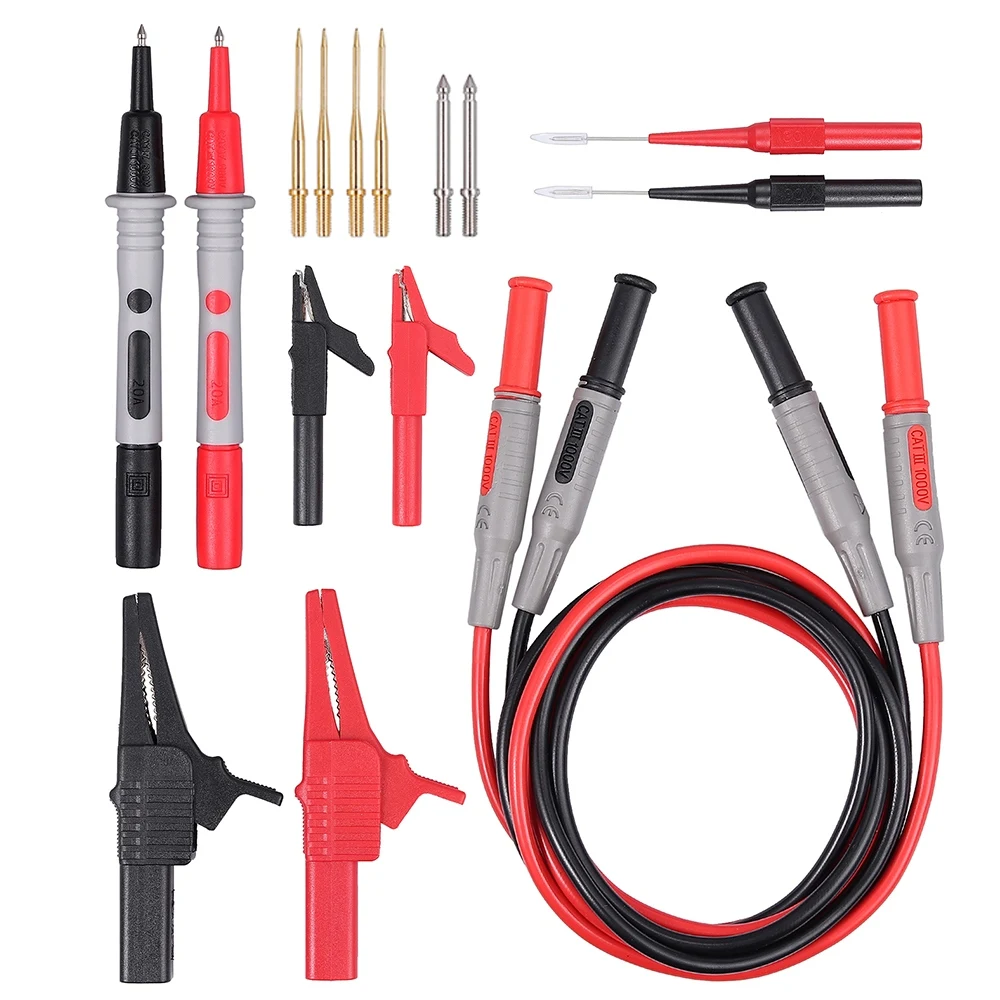 Multimeter Test lead Kit Alligator Clips Banana Plug To Test Hook Cable Replaceable Multimeter Probe Test Wire CAT III 1000V
Multimeter Test lead Kit Alligator Clips Banana Plug To Test Hook Cable Replaceable Multimeter Probe Test Wire CAT III 1000V