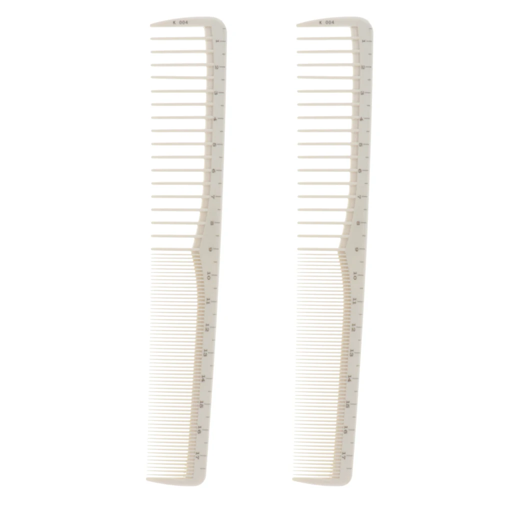 2 In1 2 Pieces White Professional Hair Styling Combs, Heat-resistance Hair Cutting Combs With Measurements 2 In1 2 Pieces White Professional Hair Styling Combs, Heat-resistance Hair Cutting Combs With Measurements