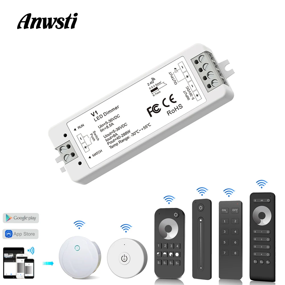 LED Dimmer 12V 24V PWM RF 2.4G Wireless Touch Remote Controller 5V 36V Smart Wifi Dimmer Switch for Single Color LED Strip Light
LED Dimmer 12V 24V PWM RF 2.4G Wireless Touch Remote Controller 5V 36V Smart Wifi Dimmer Switch for Single Color LED Strip Light
