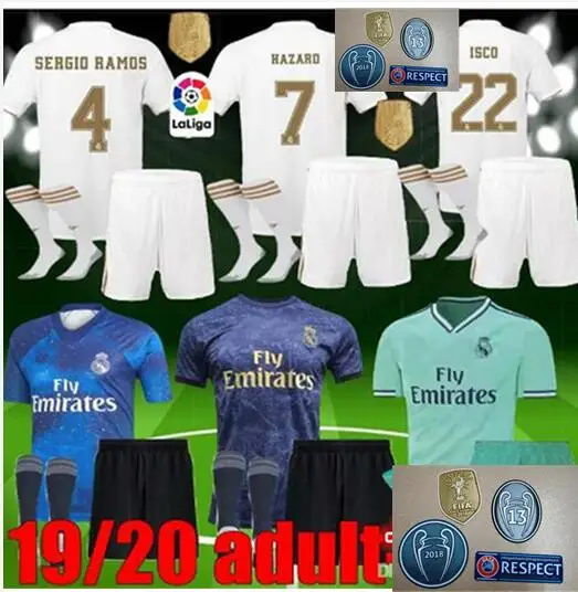 

Hot sale 2019 NEW Real Madrid Adult kit+socks Soccer Jersey home away 3RD Hazard ISCO BALE BENZEMA ASENSIO 19 20 Football shirt