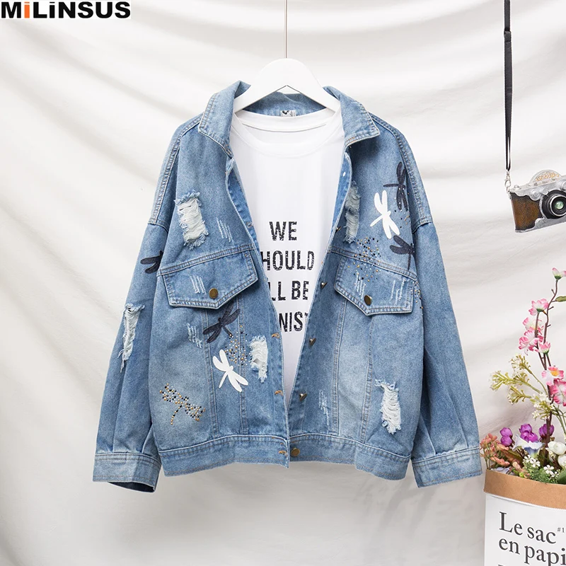 Applique Diamonds Frayed Jean Jackets Woman Loose Casual Blue plus size Womens Denim Jacket Coats Female Outwear Korean clothes
Applique Diamonds Frayed Jean Jackets Woman Loose Casual Blue plus size Womens Denim Jacket Coats Female Outwear Korean clothes