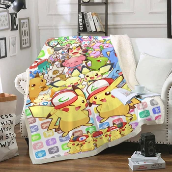 Pokemon Pikachu Funny Character Blanket 3D Print Sherpa Blanket on Bed Home Textiles Dreamlike Style 14
Pokemon Pikachu Funny Character Blanket 3D Print Sherpa Blanket on Bed Home Textiles Dreamlike Style 14