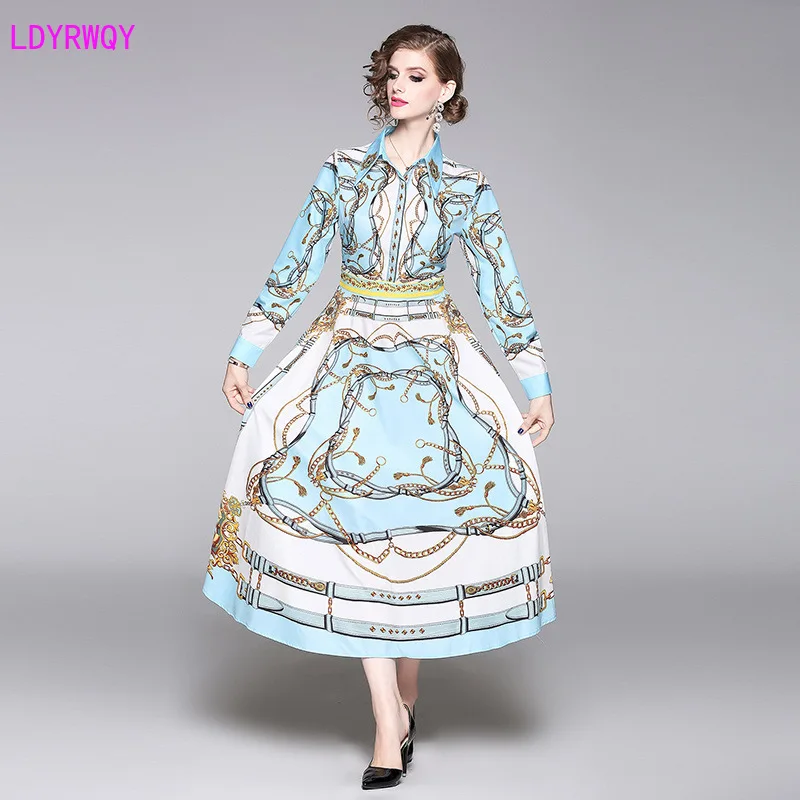 2019 autumn new European and American style palace style long-sleeved Slim print small fragrance high waist dress
2019 autumn new European and American style palace style long-sleeved Slim print small fragrance high waist dress
