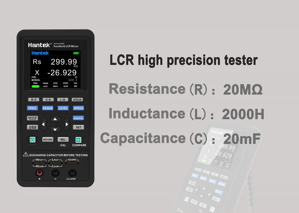 Hantek 1832C/Hantek 1833C digital handheld LCR meter Digital Bridge High Precision Measurement Resistance Inductance Capacitance
Hantek 1832C/Hantek 1833C digital handheld LCR meter Digital Bridge High Precision Measurement Resistance Inductance Capacitance
