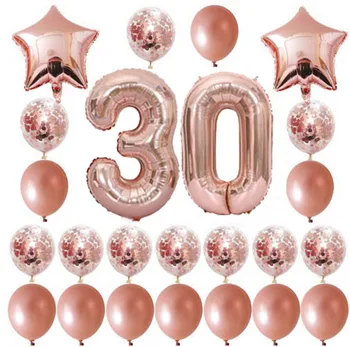 

24pcs/lot Adult Happy Birthday Balloons 18 21 30 50th Rose Gold Birthday Party Balloon Confetti Globos Anniversary Party Decor