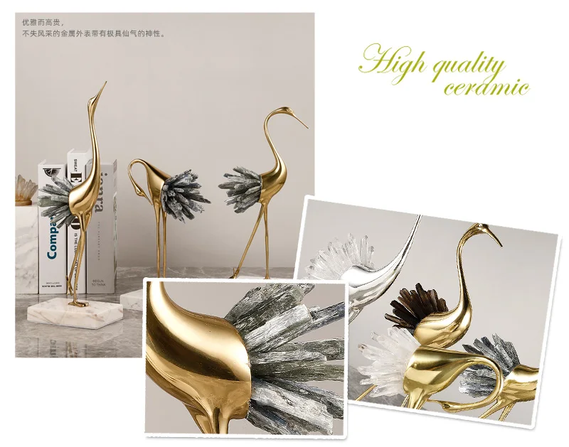 Luxtry Gold Silver Brass Flamingo Statue With Natural Pink Purple Blue Brown Crystal Stone Tail For Living Room Home Furnishing Luxtry Gold Silver Brass Flamingo Statue With Natural Pink Purple Blue Brown Crystal Stone Tail For Living Room Home Furnishing