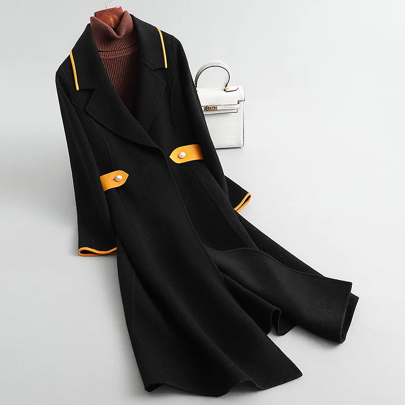 Фото Женское шерстяное пальто элегантная Длинная шерстяная куртка в Корейском стиле