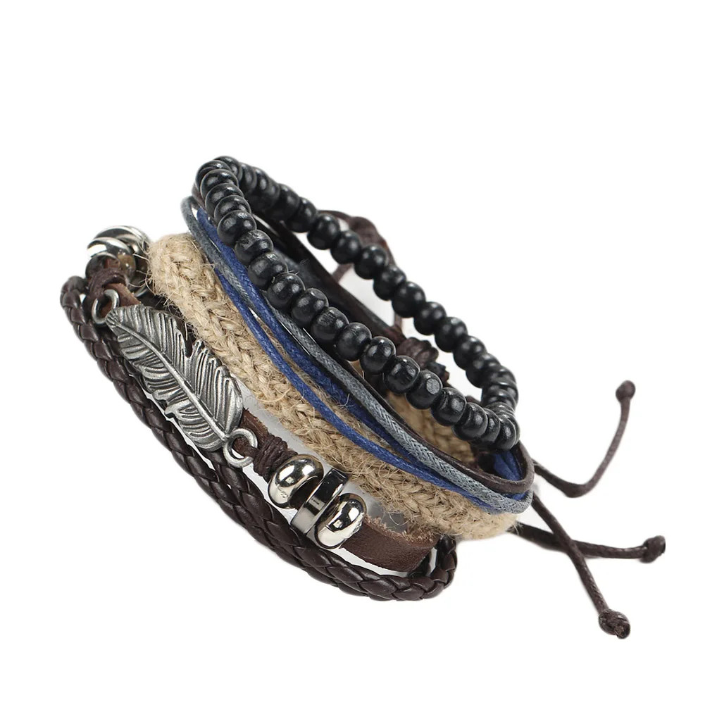Punk Multi Layer Braided Leather Cord Bracelets Retro Metal Feather Wood Beads Braclets For Male Boy Cool Wristband Bijoux
Punk Multi Layer Braided Leather Cord Bracelets Retro Metal Feather Wood Beads Braclets For Male Boy Cool Wristband Bijoux