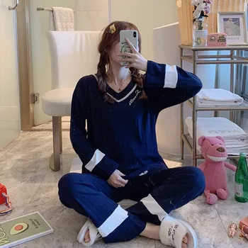 2019 Autumn 100% Cotton V-neck Pajama Sets for Women Long Sleeve Sleepwear Femme Loungewear Homewear Pijama Mujer Home Clothes
2019 Autumn 100% Cotton V-neck Pajama Sets for Women Long Sleeve Sleepwear Femme Loungewear Homewear Pijama Mujer Home Clothes