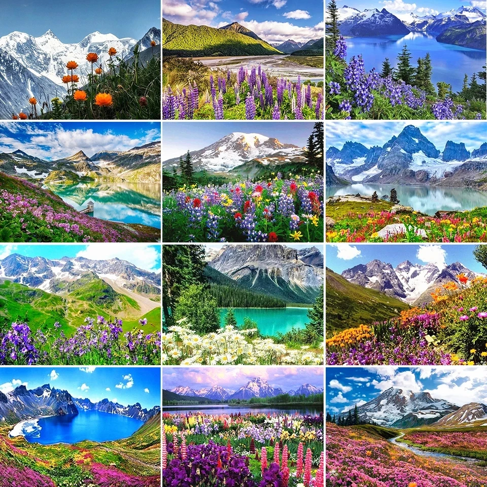 5D DIY Diamond Painting Full Mountain Flower Embroidery Decorative Paintings Cross Stitch Kits Handicraft Needlework Art | Дом и сад