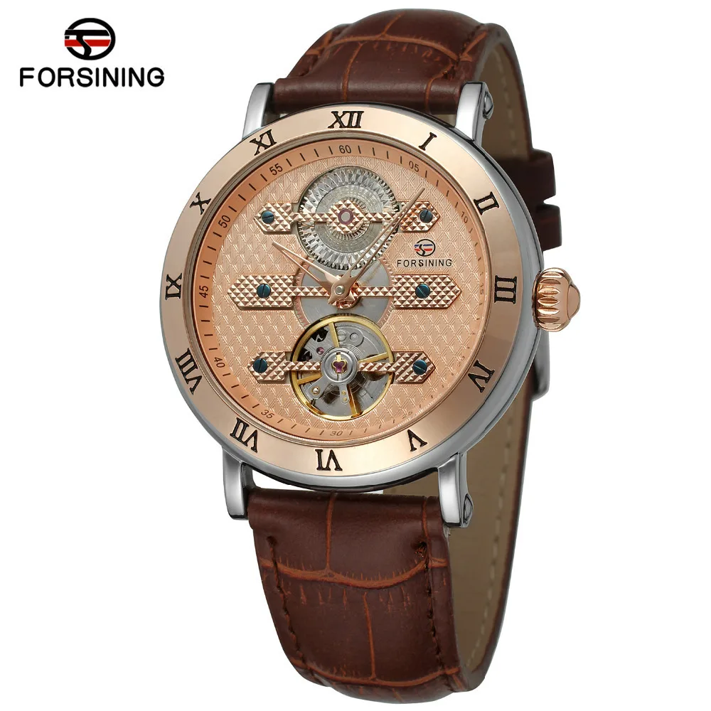 Forsining Genuine Product Tourbillon Hollow out Automatic Analog Watch Fashion Casual Analog Watch Leather Strap Watch