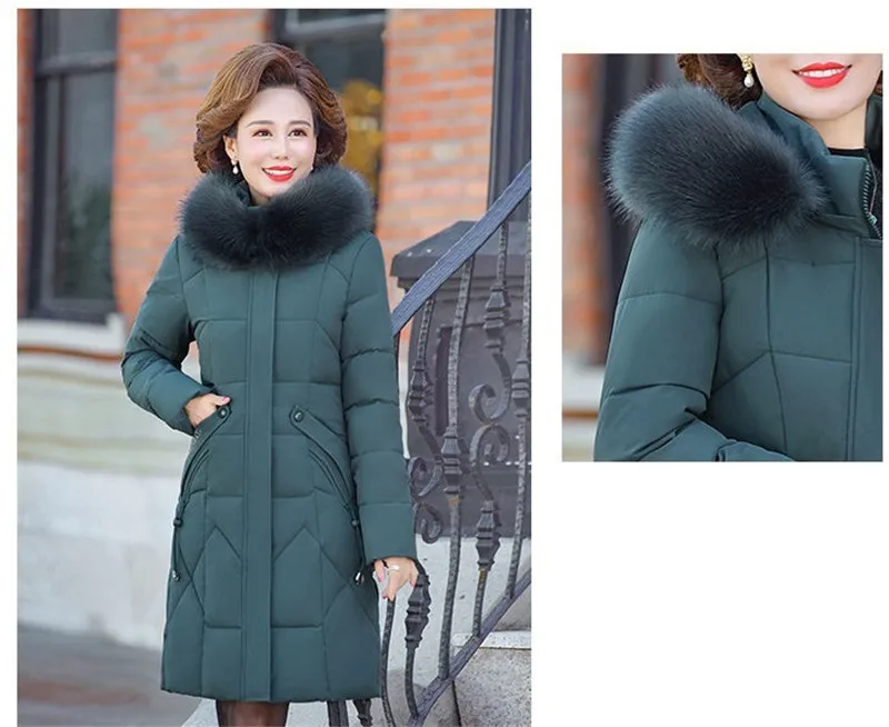 Parka en duvet pour femme d'âge moyen, manteau rembourré en coton, épais et chaud, veste d'hiver longue, grande taille 5XL, W2245 Parka en duvet pour femme d'âge moyen, manteau rembourré en coton, épais et chaud, veste d'hiver longue, grande taille 5XL, W2245