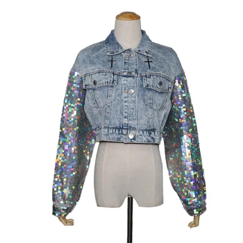 Fashion Denim Jacket Sequins Women's Jeans Slim Short Jeans Jacket Shimmer Spliced Jeans Coat Casual Girls Outwear
Fashion Denim Jacket Sequins Women's Jeans Slim Short Jeans Jacket Shimmer Spliced Jeans Coat Casual Girls Outwear