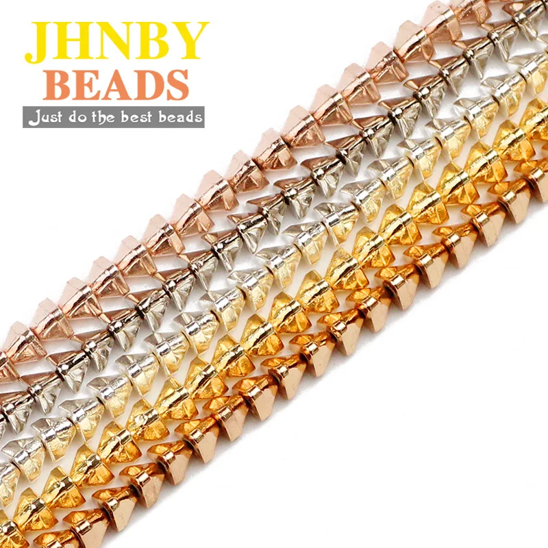 JHNBY 4mm Triangle Pyramid Gold Hematite Natural Stone Spacer charms Loose Beads For Jewelry Making Diy bracelets Findings 15''
JHNBY 4mm Triangle Pyramid Gold Hematite Natural Stone Spacer charms Loose Beads For Jewelry Making Diy bracelets Findings 15''
