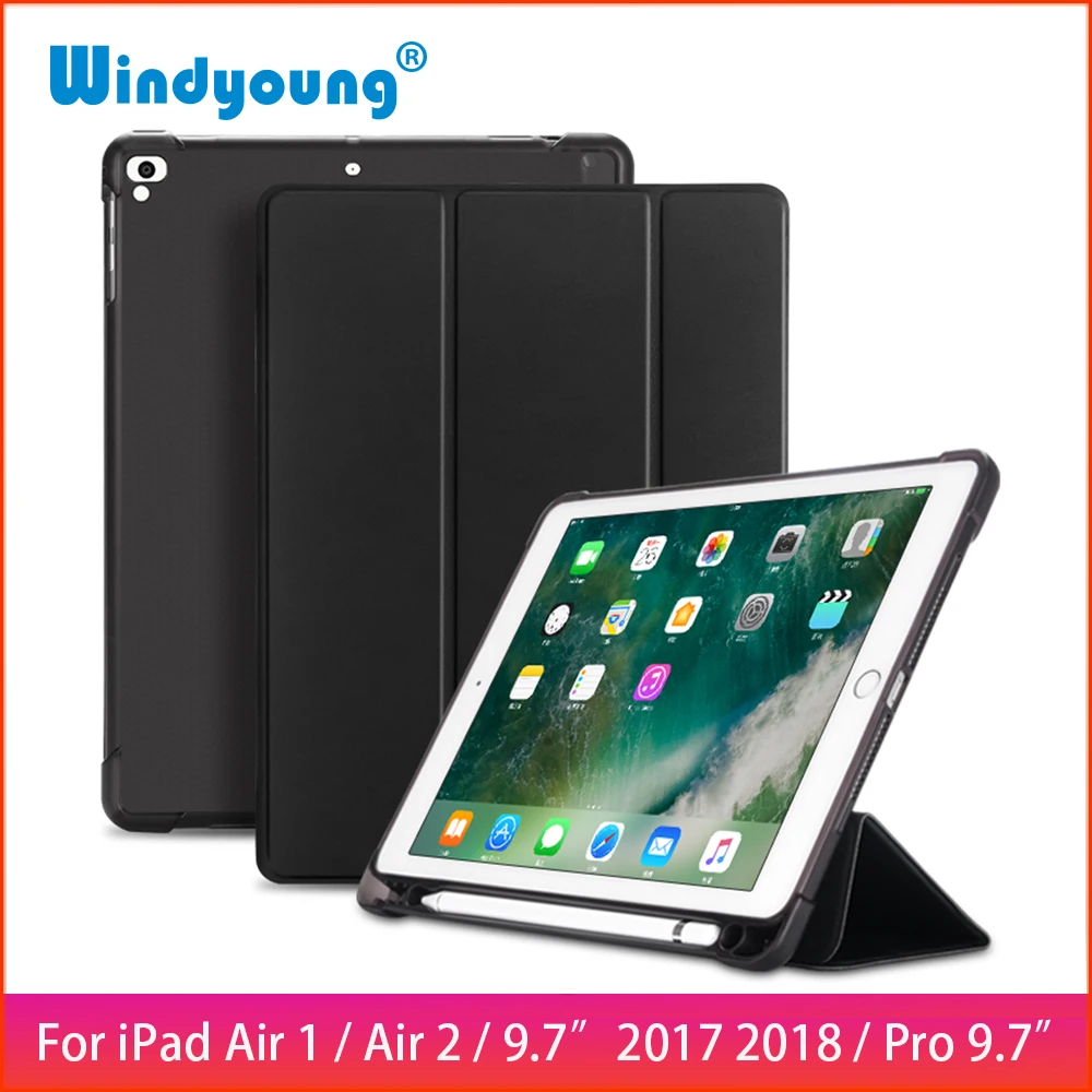Фото Smart Case For iPad 9.7 2017 2018 for Pro with Pencil Holder Silicone Soft Cover Air 2 / 1 Funda | Компьютеры и офис