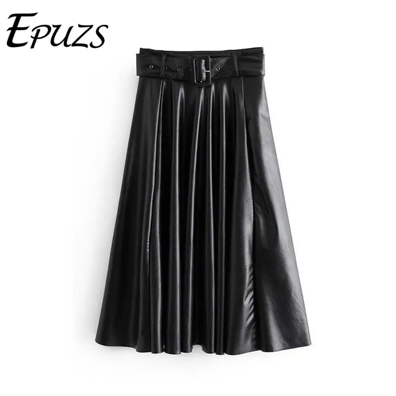 elegant black PU leather skirts Womens Pleated Skirt Streetwear korean fashion belt high waist long skirt Winter 2019 
elegant black PU leather skirts Womens Pleated Skirt Streetwear korean fashion belt high waist long skirt Winter 2019
