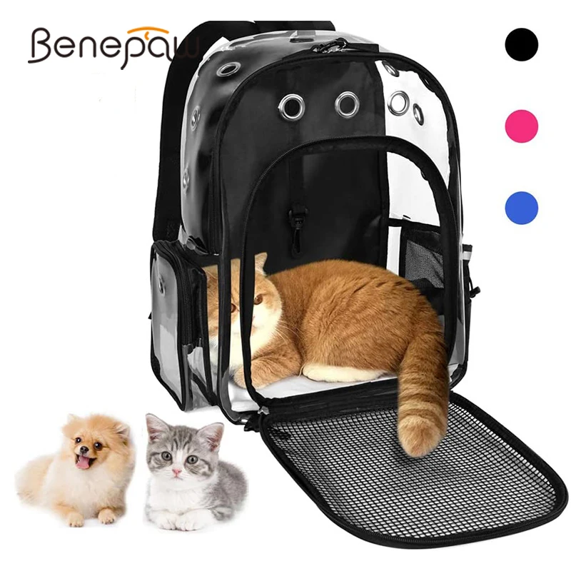 

Benepaw Transparent Small Dog Backpack Durable Breathable Mesh Pet Carrier Padded Shoulder Strap Cat Puppy Carrying Bag Travel