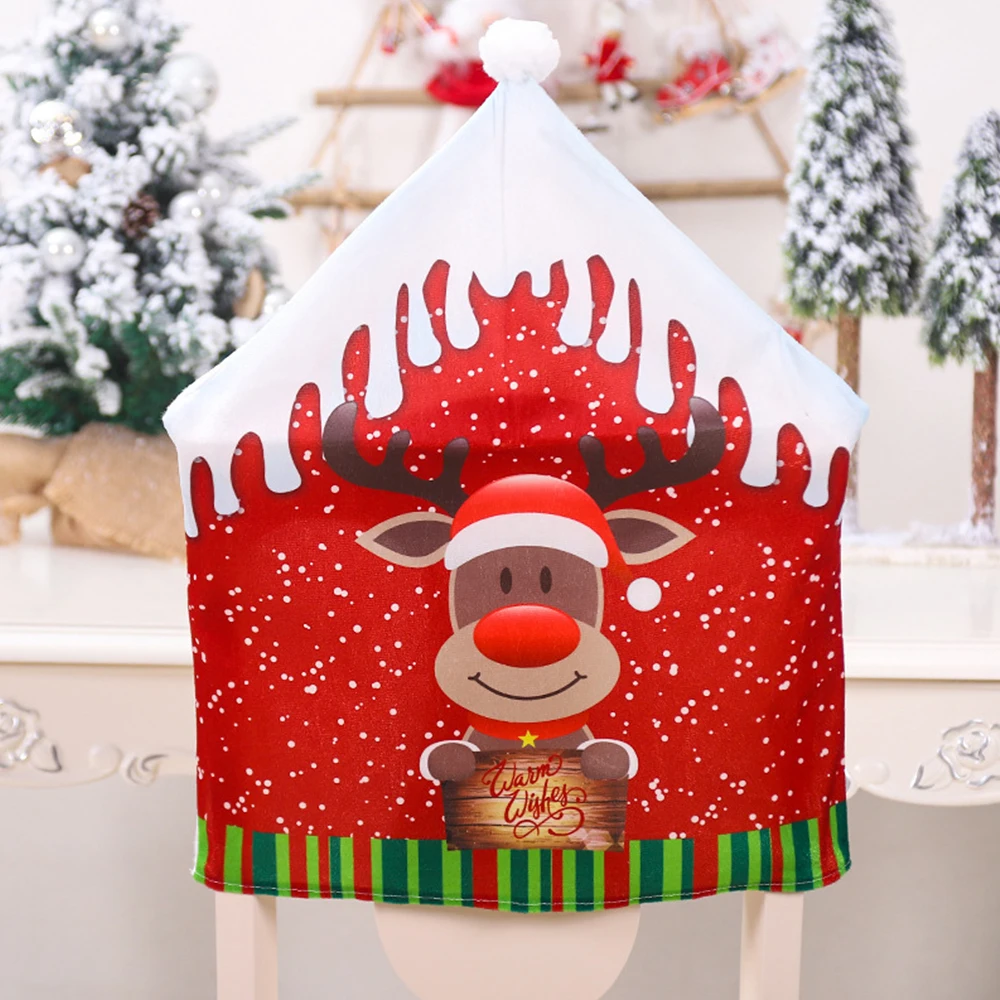 

Christmas Chair Cover Santa Claus, Snowman Cartoon Deer Non-Woven Soft Stool Cover Christmas Home Decoration Chair Cover