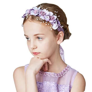 

Purple Wreath Fairy Hair Band Rice Beads Hand-woven Children's Headdress Wedding Accessories Pente Com Flores Para O Cabelo