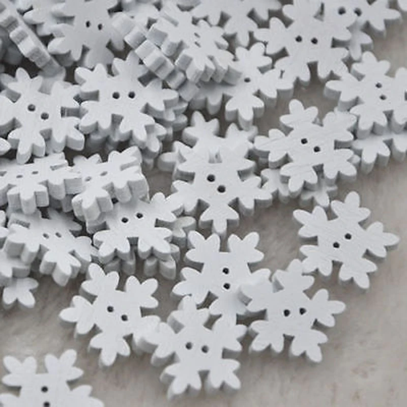 100pcs 18mm Wood Christmas Snowflake Buttons DIY Craft White Button,Wood Christmas Snow Flakes Wooden Sewing Buckle