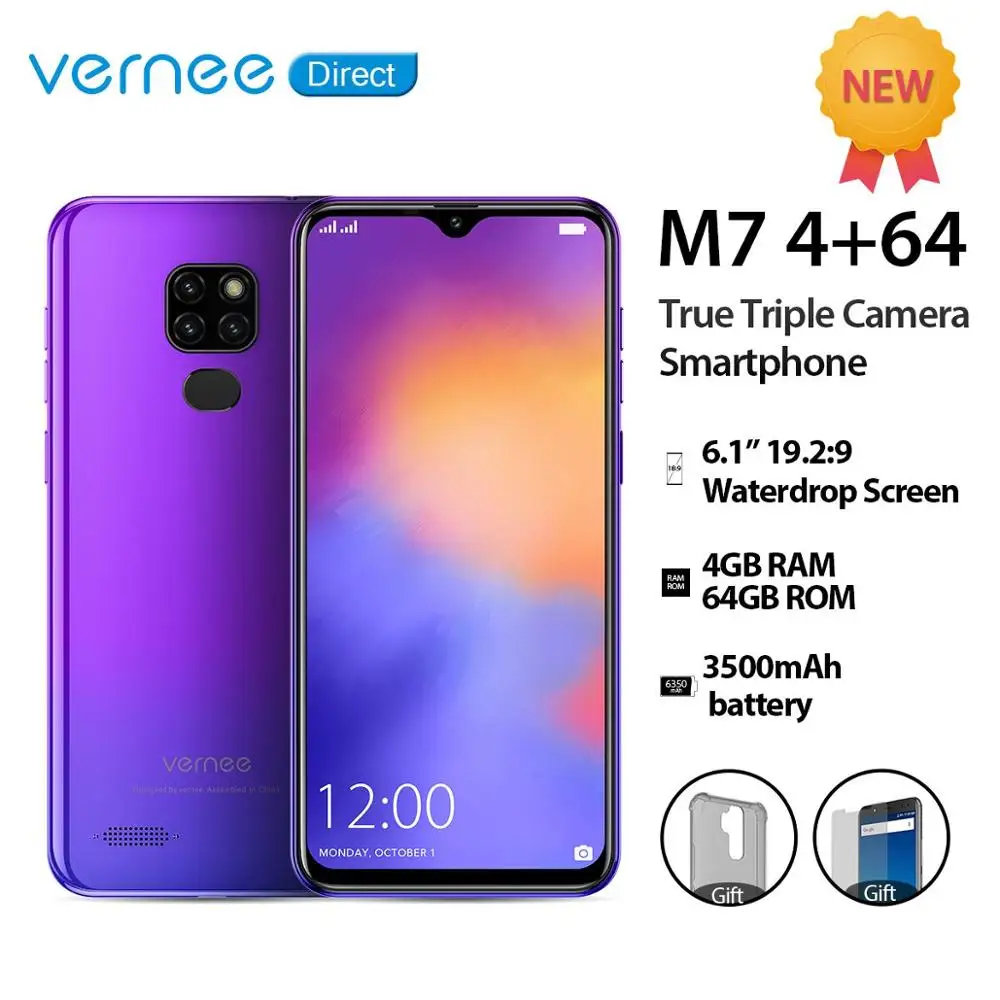 

Vernee M7 4GB 64GB True Triple Camera Smartphone 6.1" Waterdrop Screen Face ID 4G LTE Dual SIM Android 9.0 Mobile Phone