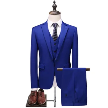 Mens Suits (Jacket+Pants+vest) New Style Blue Wedding Casual Blazer Men's Business Party Good Quality Prom Suits Men 3 Pieces 
Mens Suits (Jacket+Pants+vest) New Style Blue Wedding Casual Blazer Men's Business Party Good Quality Prom Suits Men 3 Pieces