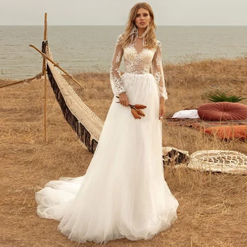 Eightale Boho Wedding Dresses Long Sleeves Wedding Gowns 2020 Scoop Appliques Lace Tulle A-Line Custom Made Bride Dress
Eightale Boho Wedding Dresses Long Sleeves Wedding Gowns 2020 Scoop Appliques Lace Tulle A-Line Custom Made Bride Dress