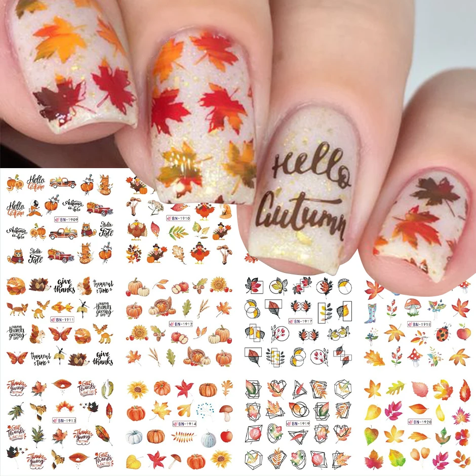 12pcs Golden Maple Leaf Nail Water Decals Geometry Fox Pumpkin Transfer Slider Autumn Design Fall Sticker Manicure NTBN1909-1920
12pcs Golden Maple Leaf Nail Water Decals Geometry Fox Pumpkin Transfer Slider Autumn Design Fall Sticker Manicure NTBN1909-1920