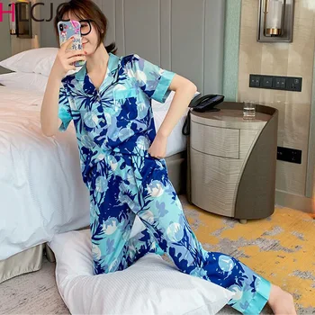 Women Girl Silk Satin Pajamas Set Pyjama Femme Sleepwear Nightwear Loungewear Homewear Printing Comfortable Soft High Quality
Women Girl Silk Satin Pajamas Set Pyjama Femme Sleepwear Nightwear Loungewear Homewear Printing Comfortable Soft High Quality